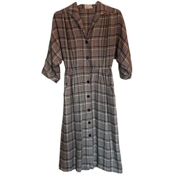 Kimmy M Vintage Three Quarter Length Plaid Midi Straight Dress Size 4 - Picture 1 of 9